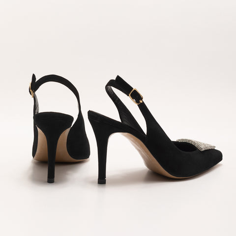 Pantofi stiletto cu accesoriu stralucitor in forma triunghiulara