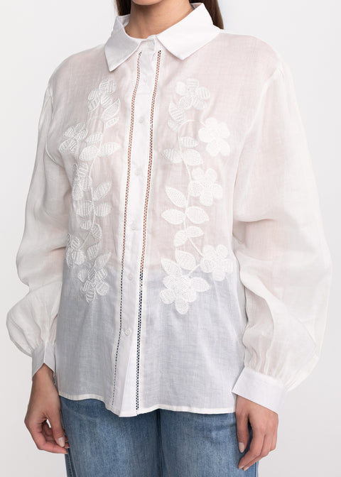 Elegant Linen Shirt with Embroidered Floral Details