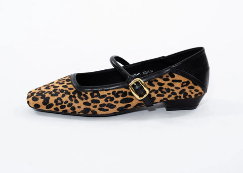 Pantofi din piele,leopard, cu curelușa si toc mic