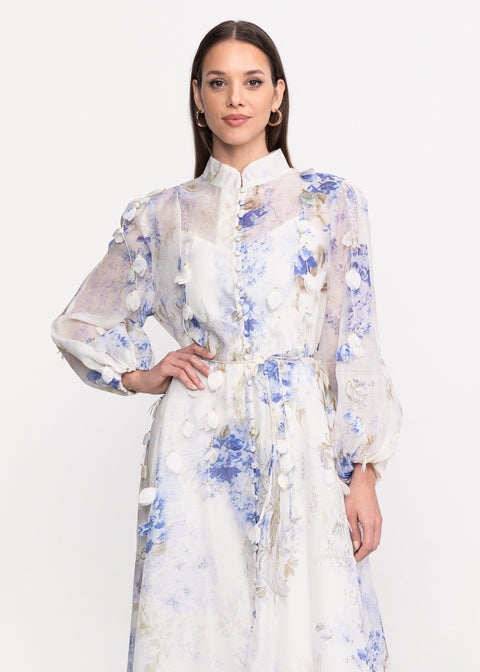 Rochie Midi cu imprimeu floral si aplicatii decorative