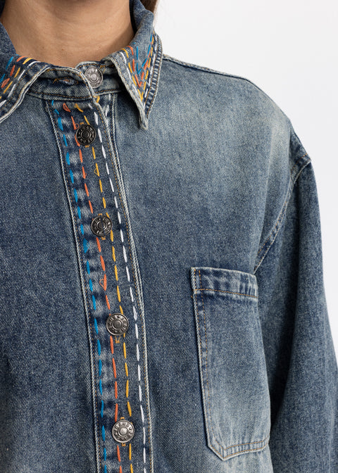 Denim shirt with contrast stitching 3