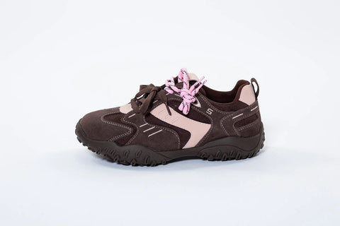 Adidași din Piele Naturală Întoarsă Maron cu Pink - Eleganță și Confort