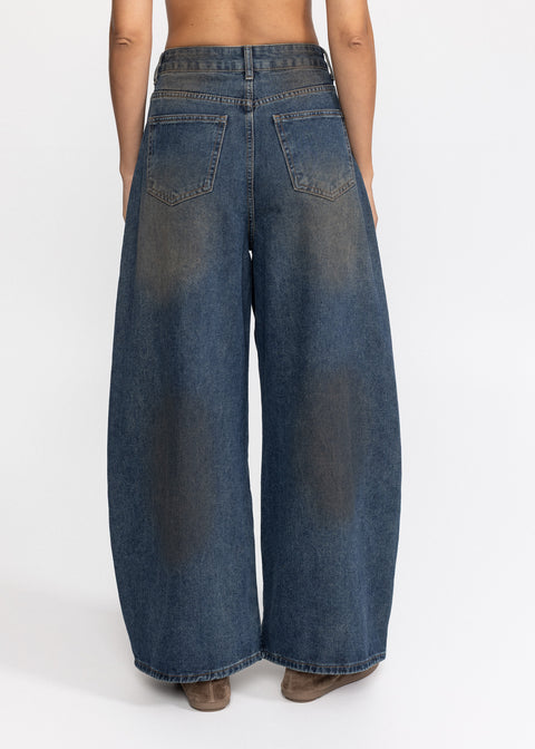 Blugi din denim cu croiala larga si talie inalta 5011