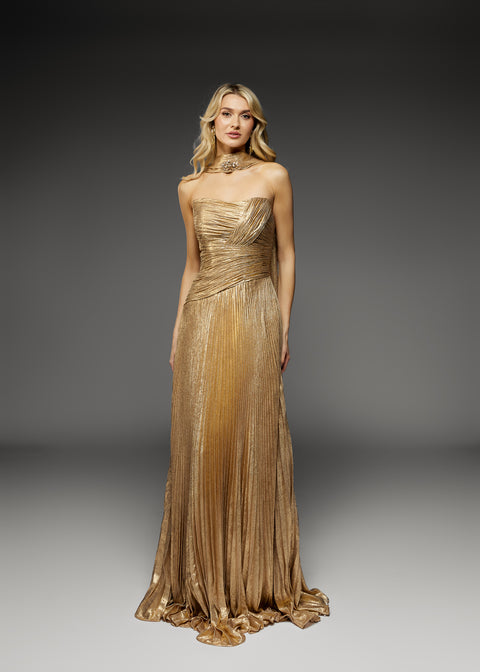 Long Pleated Dress with Scarf