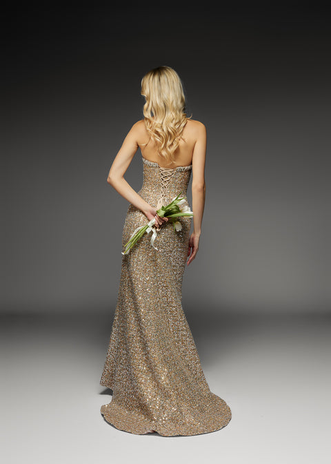 Long Sequin Gown with Detachable Bow