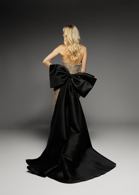 Long Sequin Gown with Detachable Bow