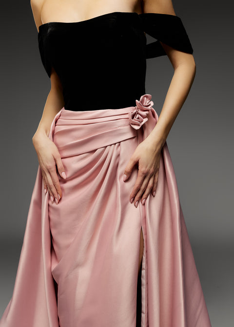 Long Dress with Black Bodice and Blush Pink Skirt