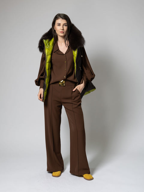 Quilted Vest with Detachable Fur Trim