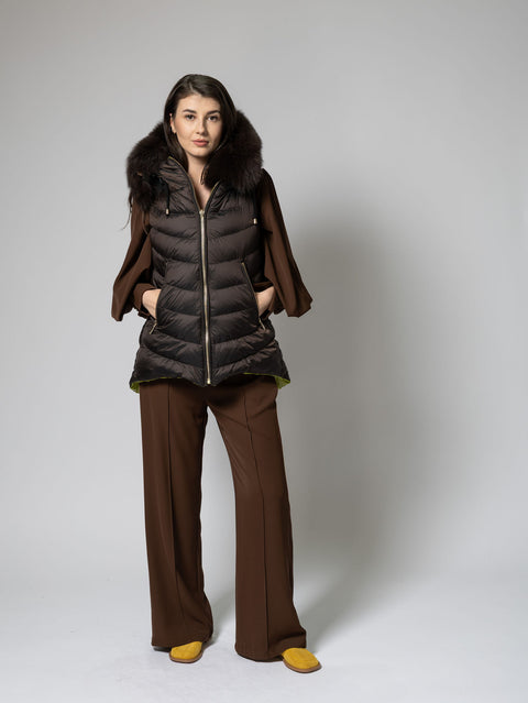 Quilted Vest with Detachable Fur Trim