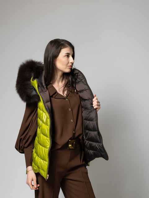 Quilted Vest with Detachable Fur Trim