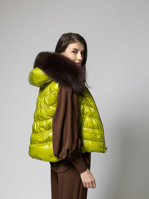 Quilted Vest with Detachable Fur Trim