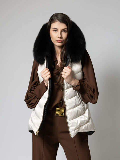 Quilted Vest with Detachable Fur Trim