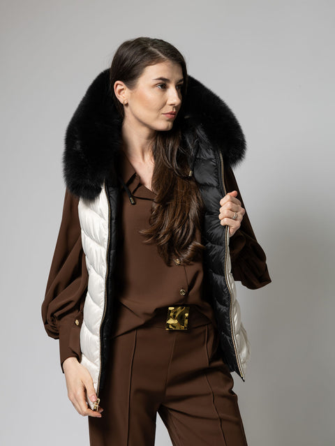 Quilted Vest with Detachable Fur Trim