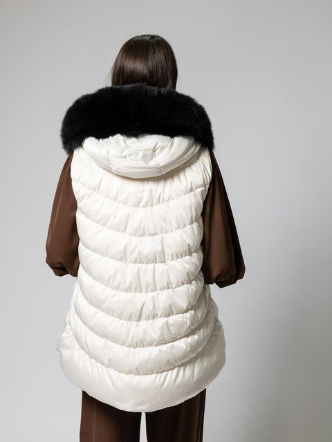 Quilted Vest with Detachable Fur Trim