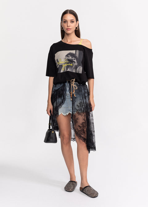 Tricou din bumbac cu decolteu asimetric