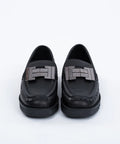 Loafers damă, din piele cu accesoriu din metal,negri