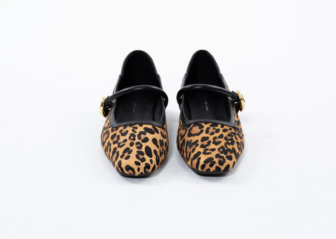 Pantofi din piele,leopard, cu curelușa si toc mic