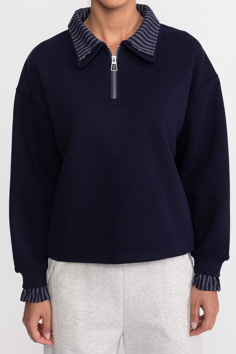 Bluza din bumbac cu guler clasic si fermoar 86810