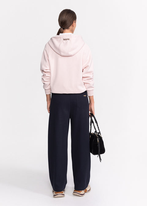 Pantaloni din bumbac cu talie elastica si snur decorat cu margele 8507