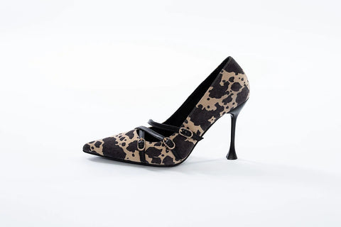 Pantofi Stiletto Animal Print cu Catarame