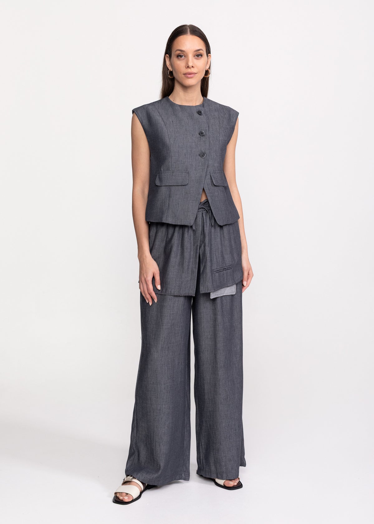 Linen Set with Vest and Palazzo Pants