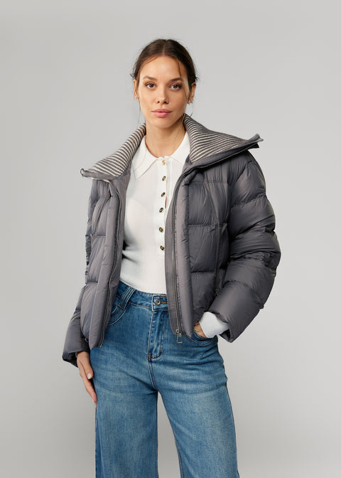 Puffer Jacket with Knit Collar