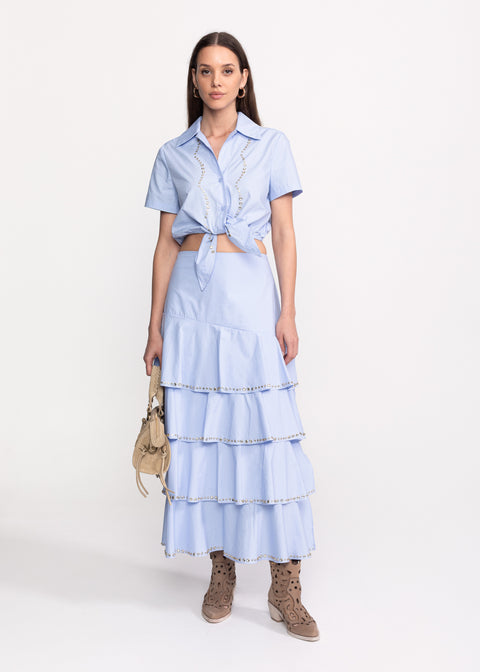 Crystal-Embellished Top and Skirt Set