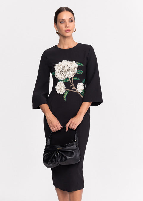 Rochie eleganta conica cu aplicatie florala 3D