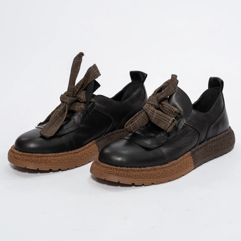 Pantofi din piele naturală cu fundă decorativă