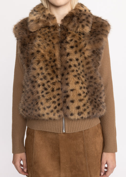 Cardigan elegant cu blana ecologica voluminoasa