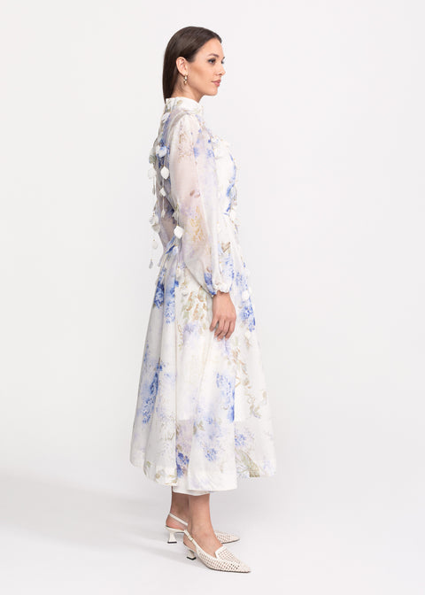 Rochie Midi cu imprimeu floral si aplicatii decorative
