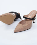 Pantofi Mule nude cu toc 7 cm Annalafaet din piele naturală și aplicații metalice