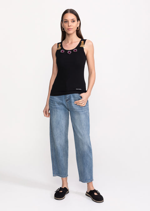 Tank Top with Floral Embellishments