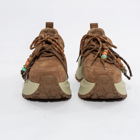 Adidași damă din piele întoarsă cu platformă geometrică și detalii boho