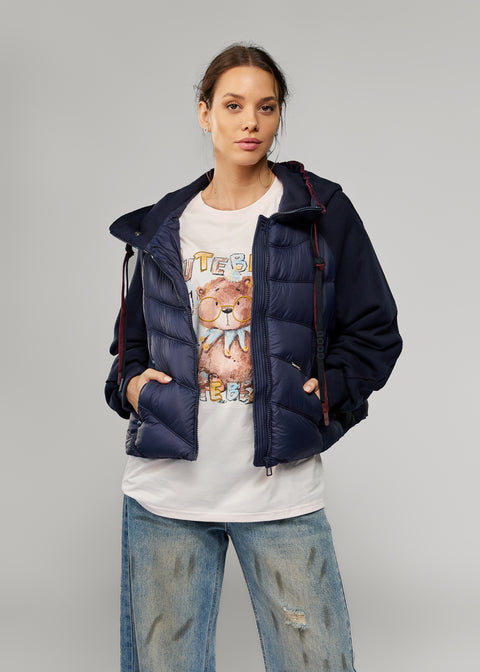 Quilted Jacket with Down Filling and Fabric Hood