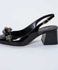 Pantofi damă negri din piele lăcuită cu accesorii din cristal – Stil și rafinament la fiecare pas
