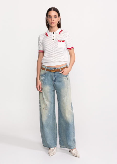 Wide-Leg Jeans with Washed Effect and Paint Details