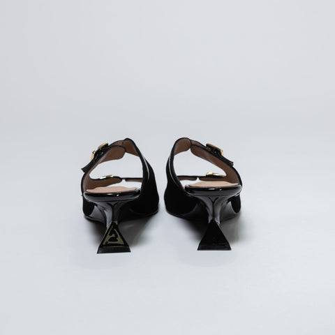 Heeled Mules with Gold Buckles