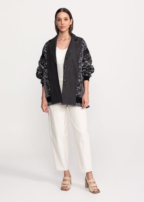 Striped Floral Print Blazer
