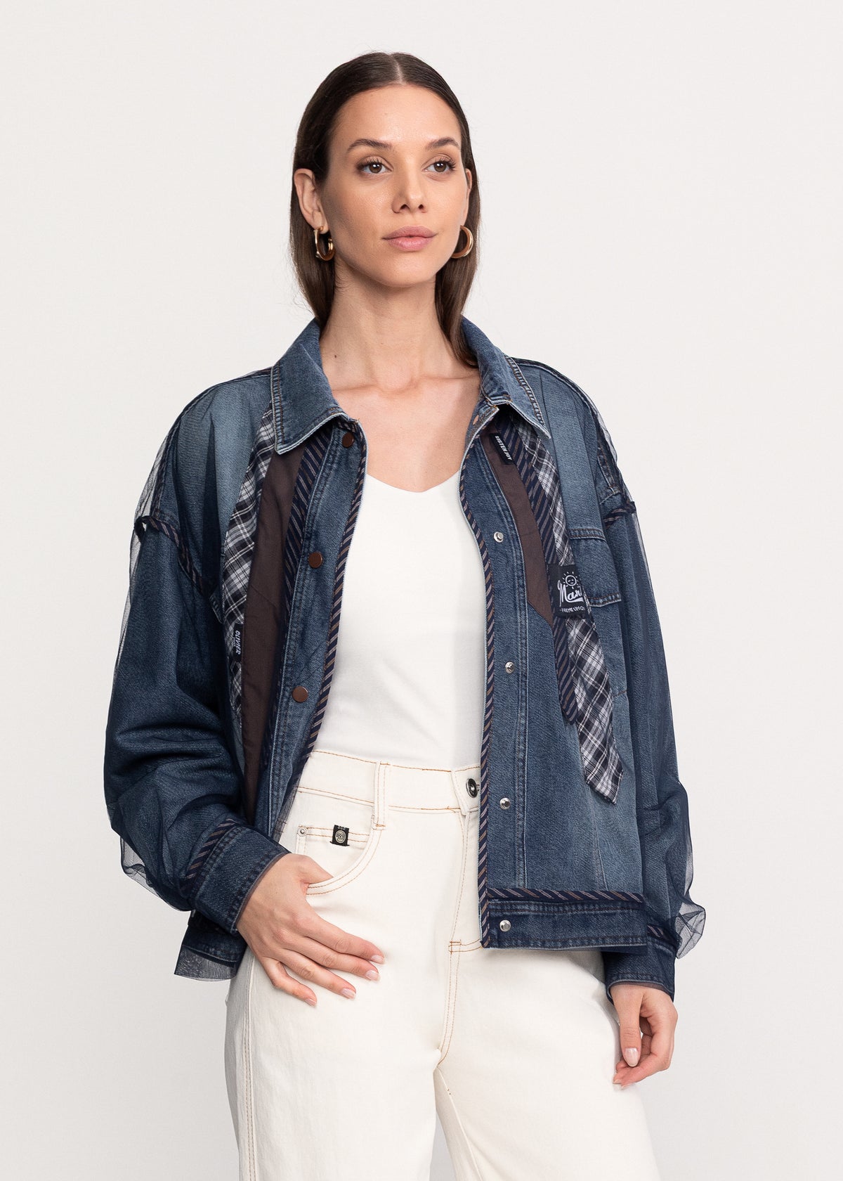 Denim Shirt with Voluminous Sleeves