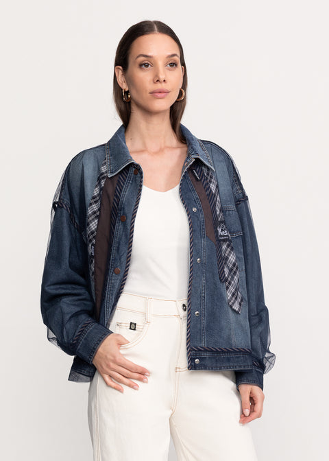 Denim Shirt with Voluminous Sleeves