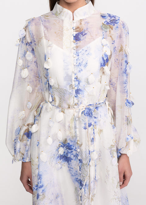 Rochie Midi cu imprimeu floral si aplicatii decorative