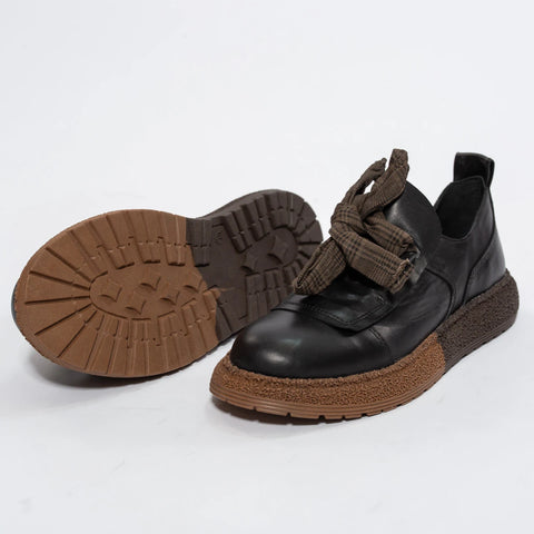 Pantofi din piele naturală cu fundă decorativă