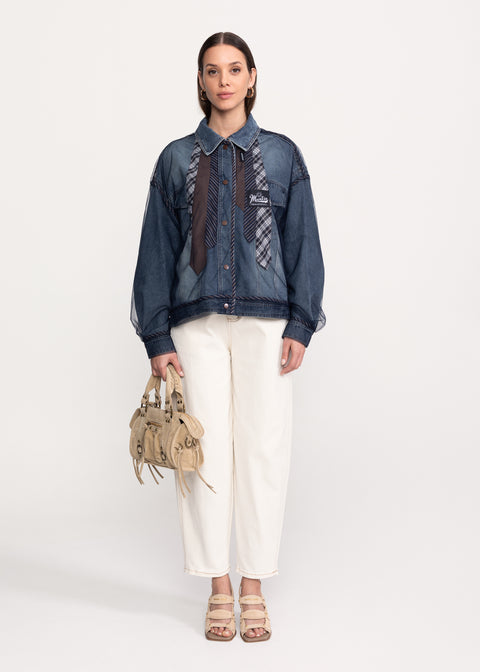 Denim Shirt with Voluminous Sleeves