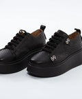 Sneakers Negri din Piele cu Platformă și Accesorii Metalice