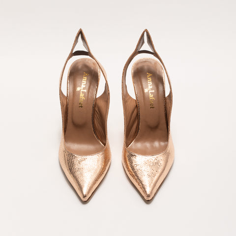Pantofi stiletto din piele gold bronze