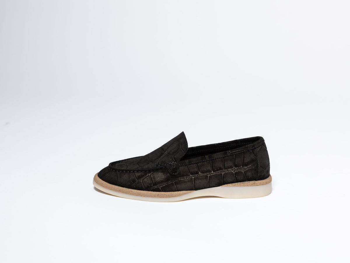 Croc-Textured Leather Loafers