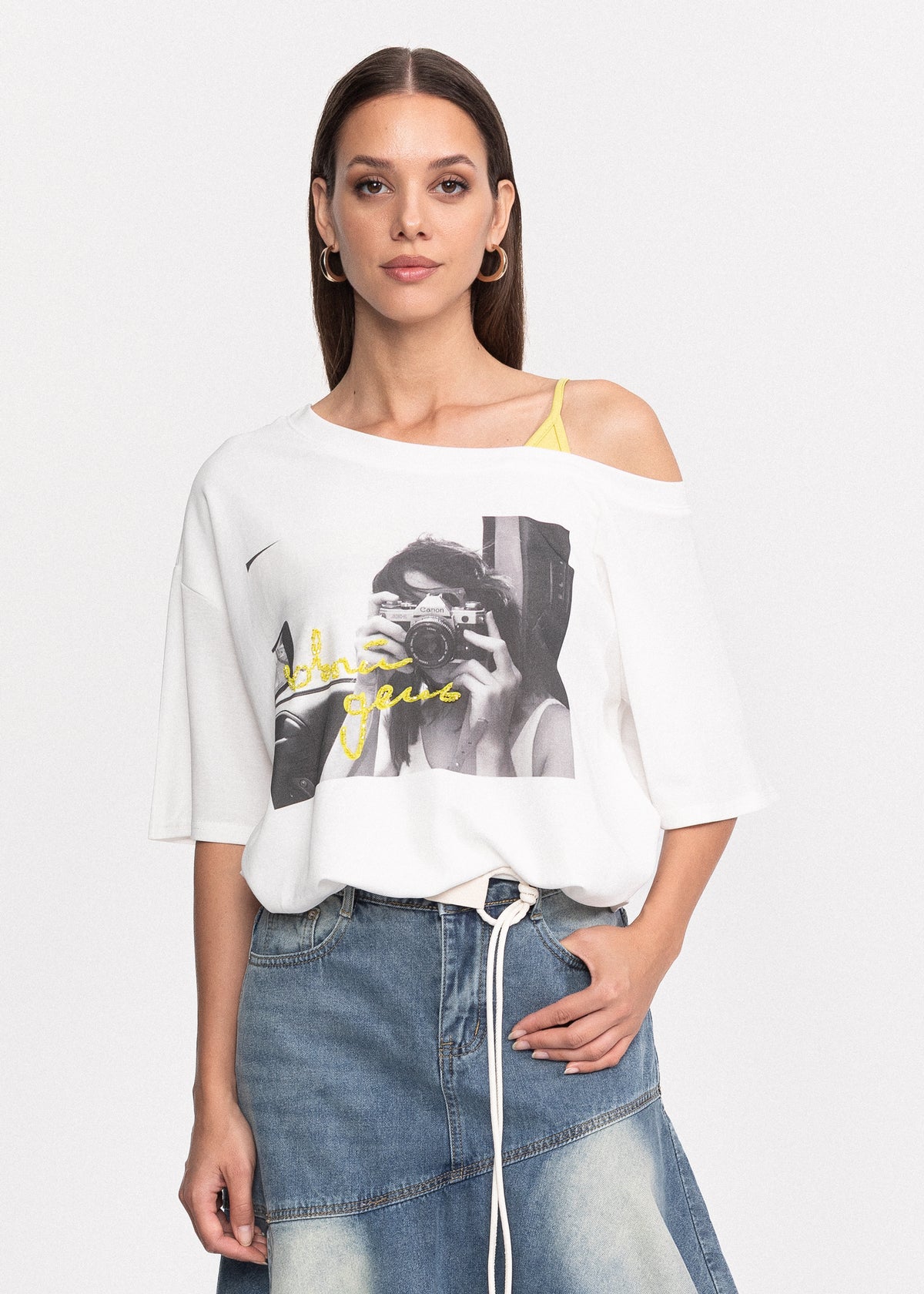 Tricou din bumbac cu decolteu asimetric