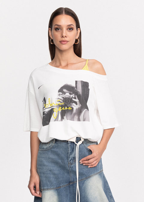 Tricou din bumbac cu decolteu asimetric