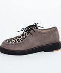 Pantofi din piele naturala intoarsa capucino,in combinatie cu animal print